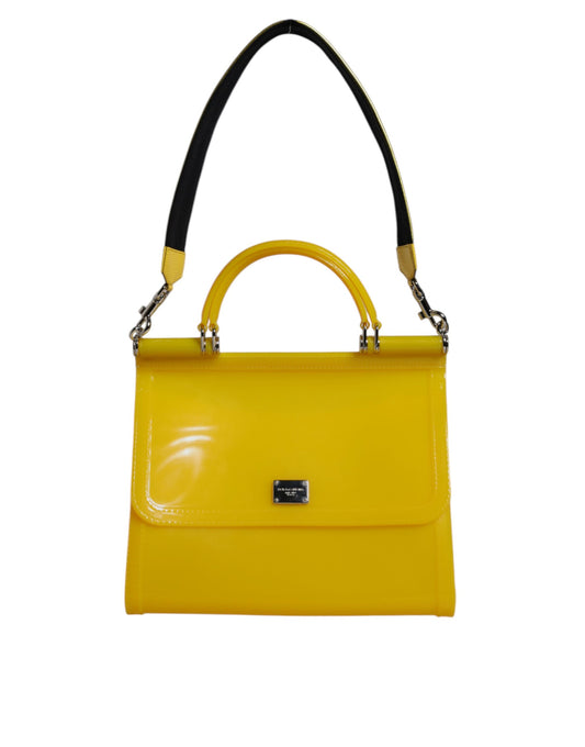 Yellow PVC Cotton Satchel Shoulder Strap Bag