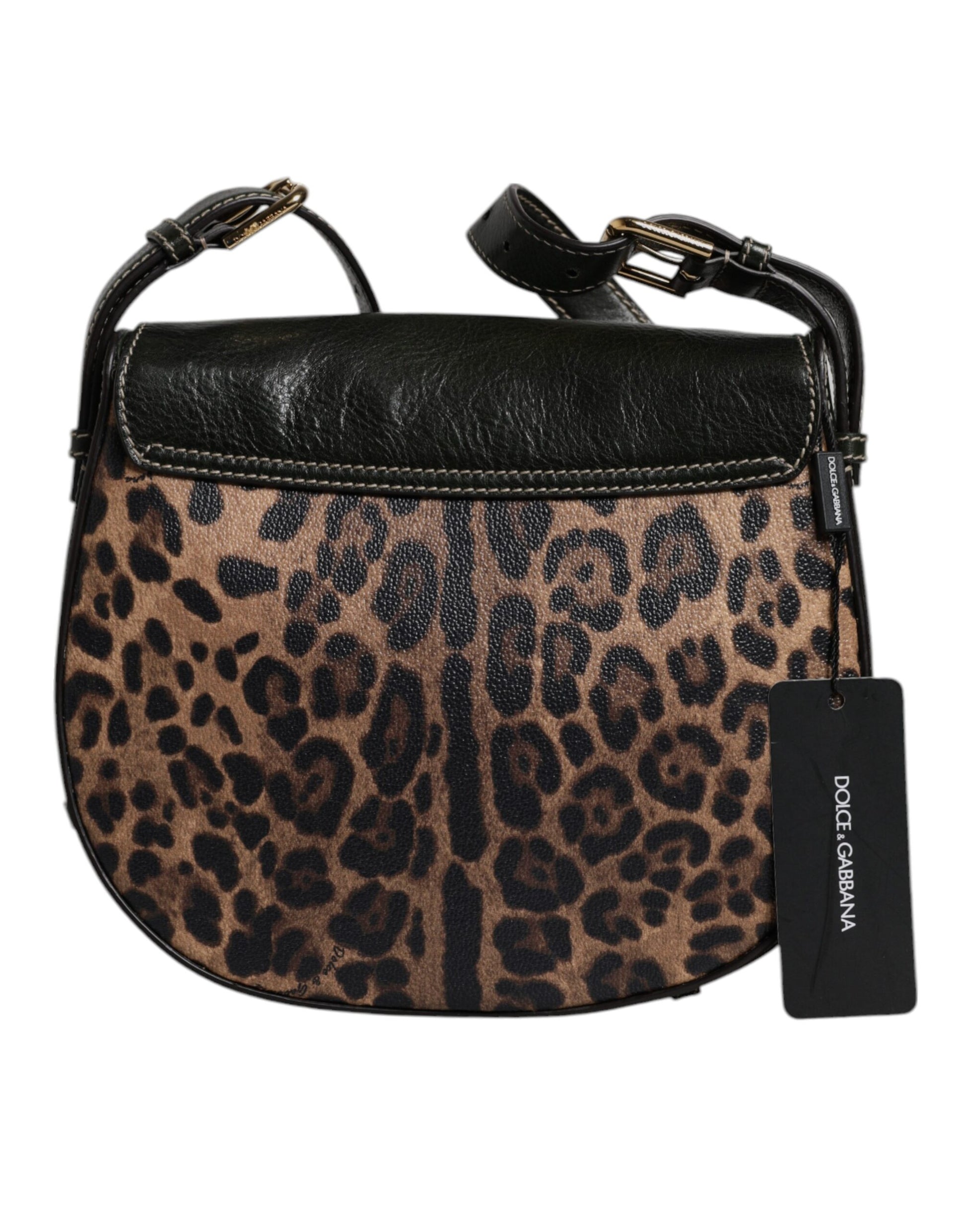 Black Brown Leopard Leather Shoulder Strap Bag