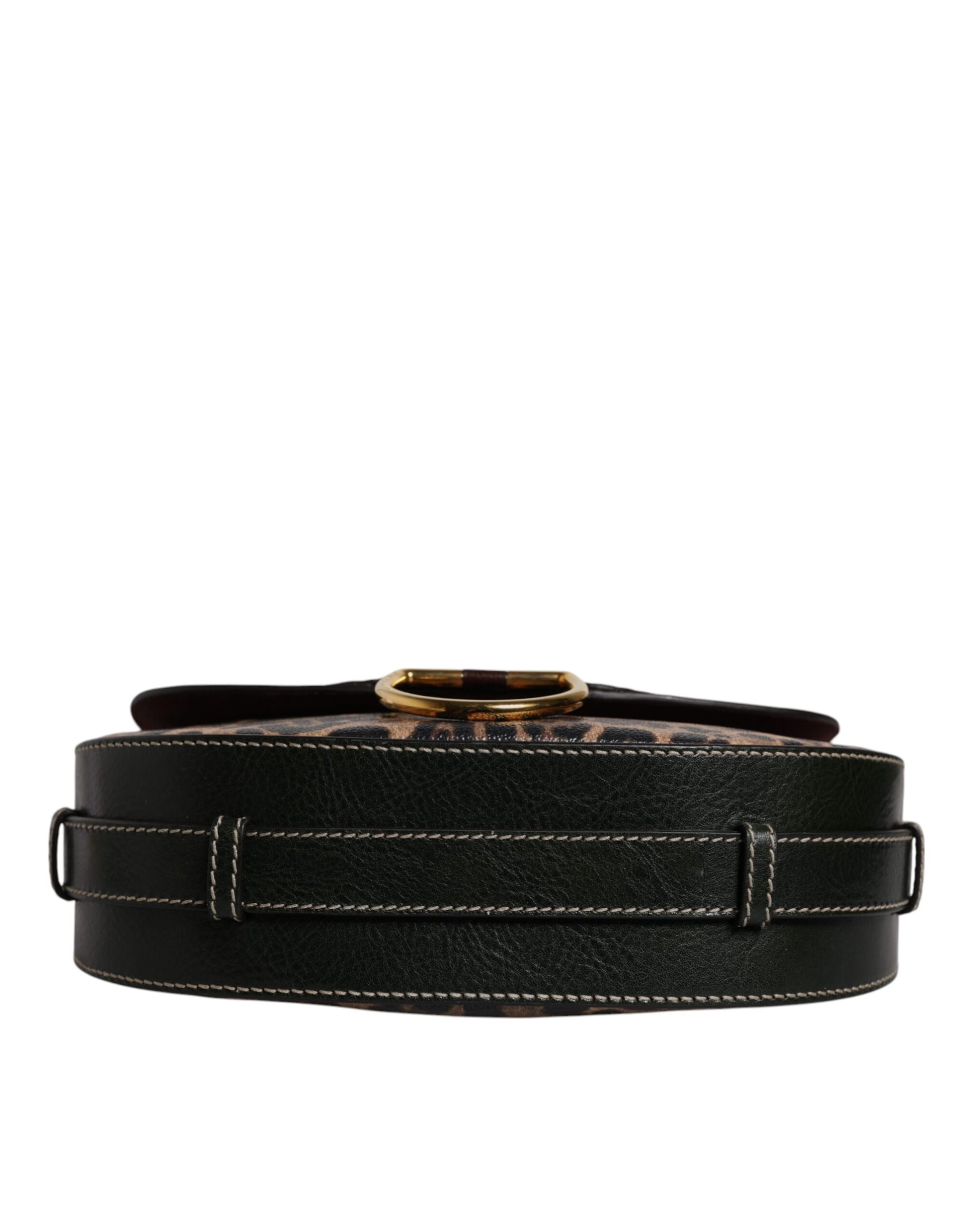 Black Brown Leopard Leather Shoulder Strap Bag