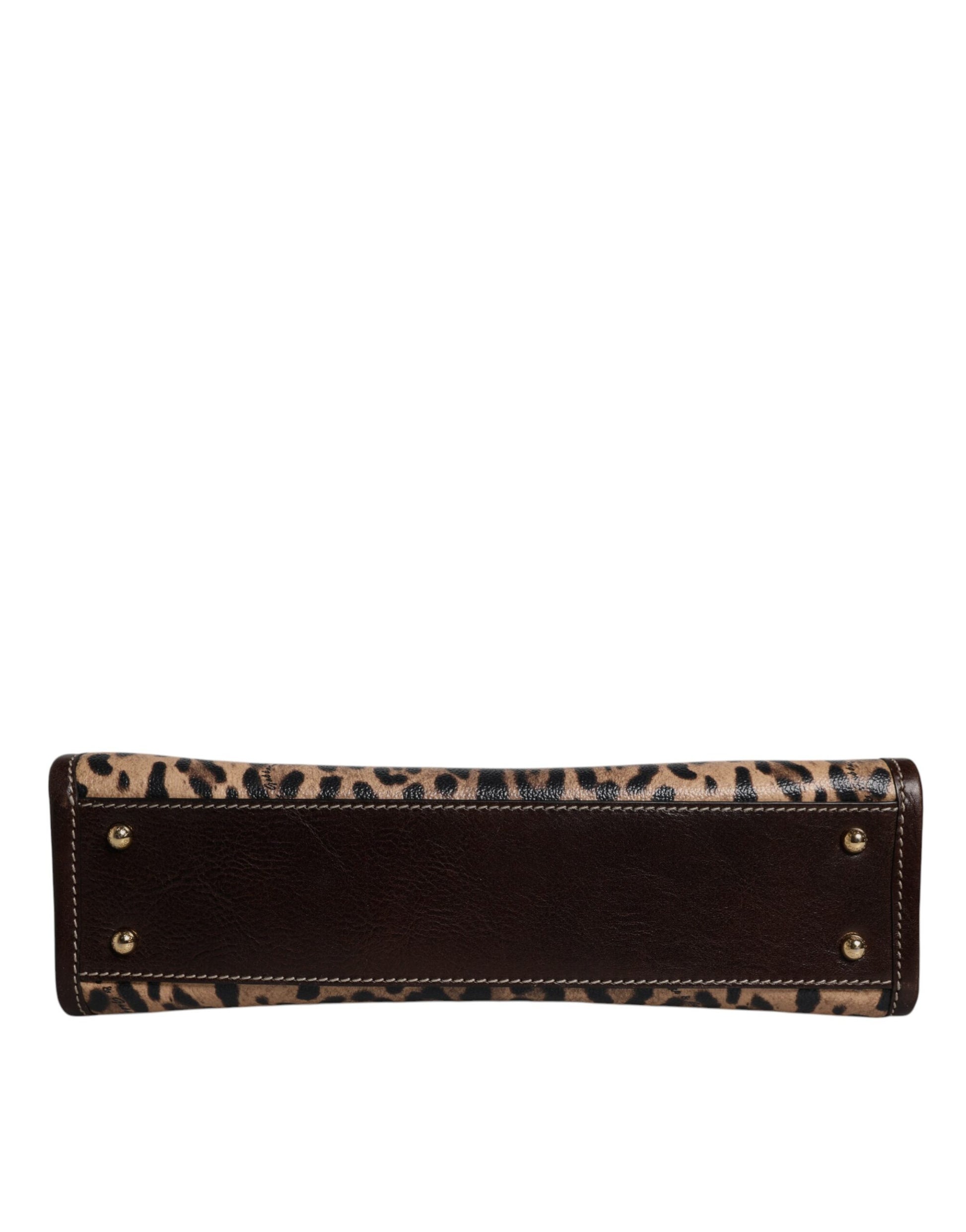 Brown Leopard Leather Shoulder Strap Tote Bag