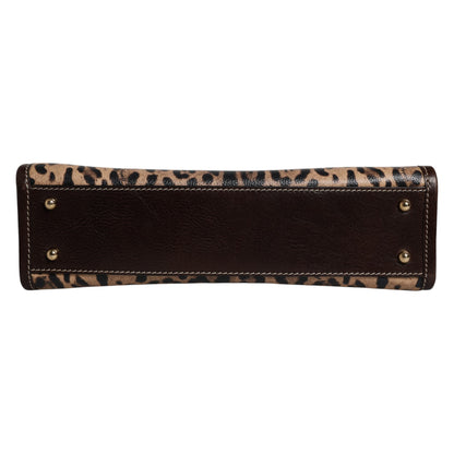 Brown Leopard Leather Shoulder Strap Tote Bag