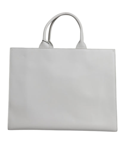 White Logo Print DG Daily Calfskin Shopping Tote Bag