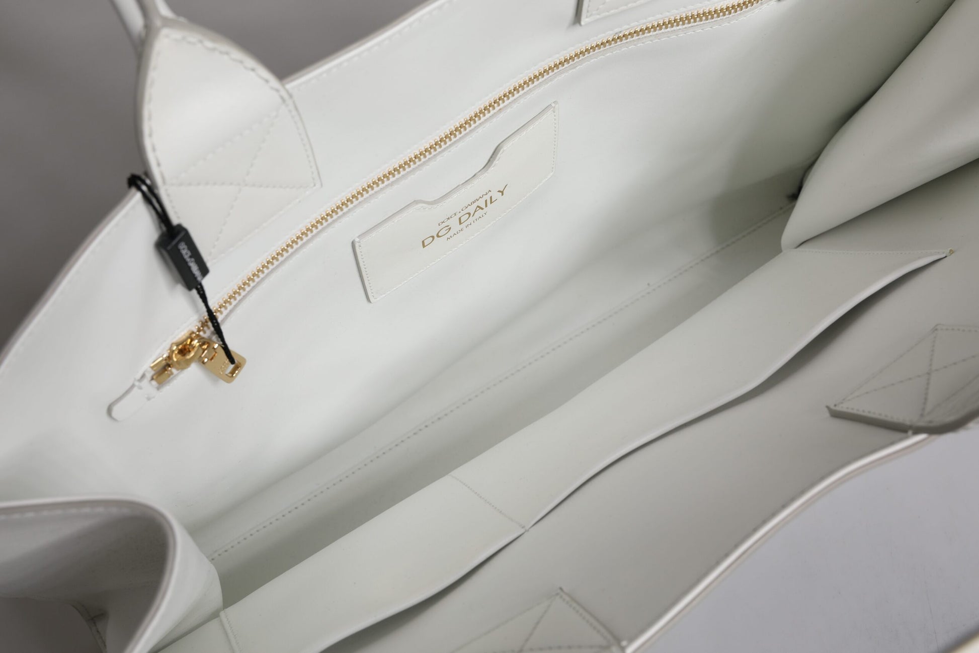 White Logo Print DG Daily Calfskin Shopping Tote Bag