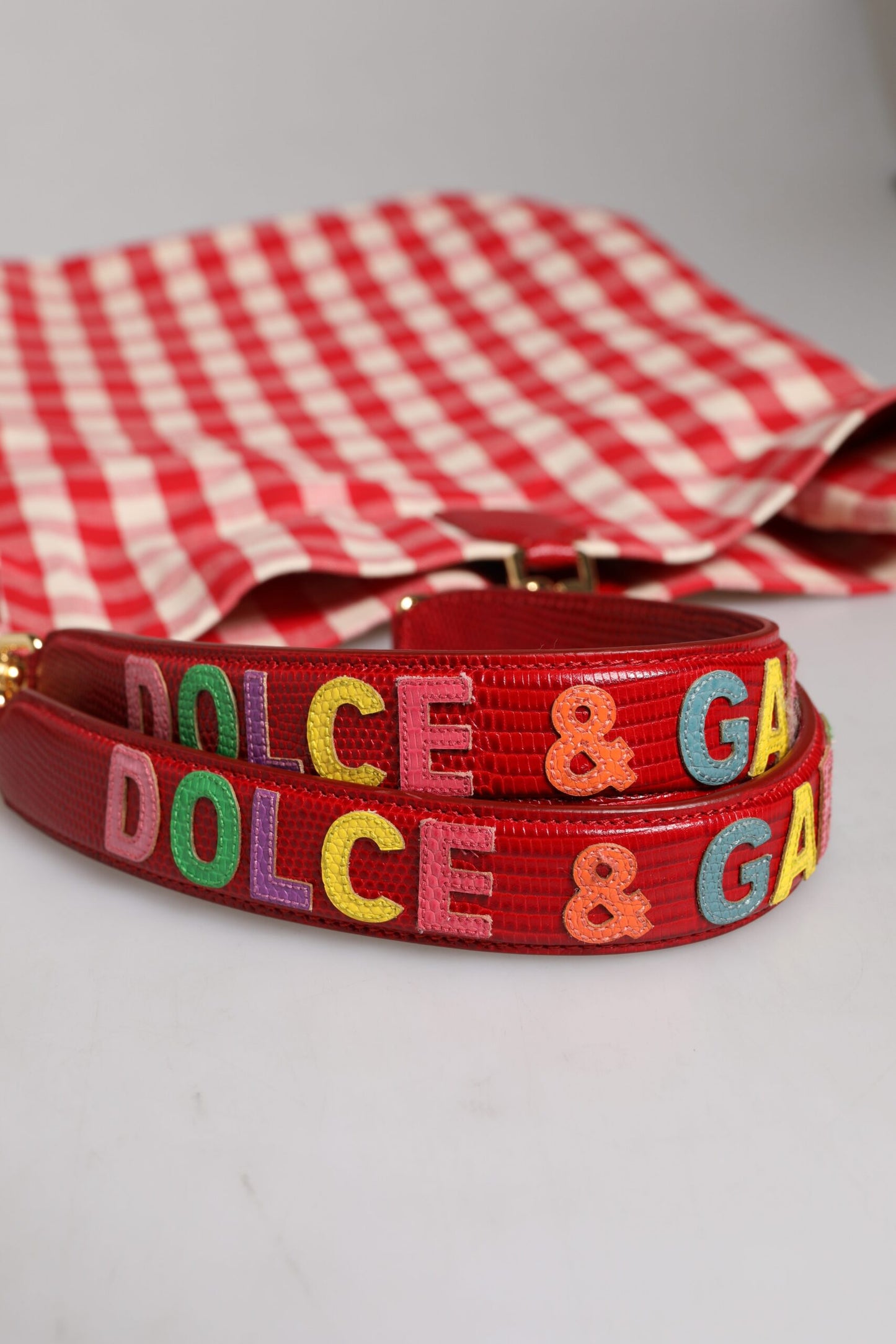 Red Checkered Embellished Shopping Tote Cotton Bag