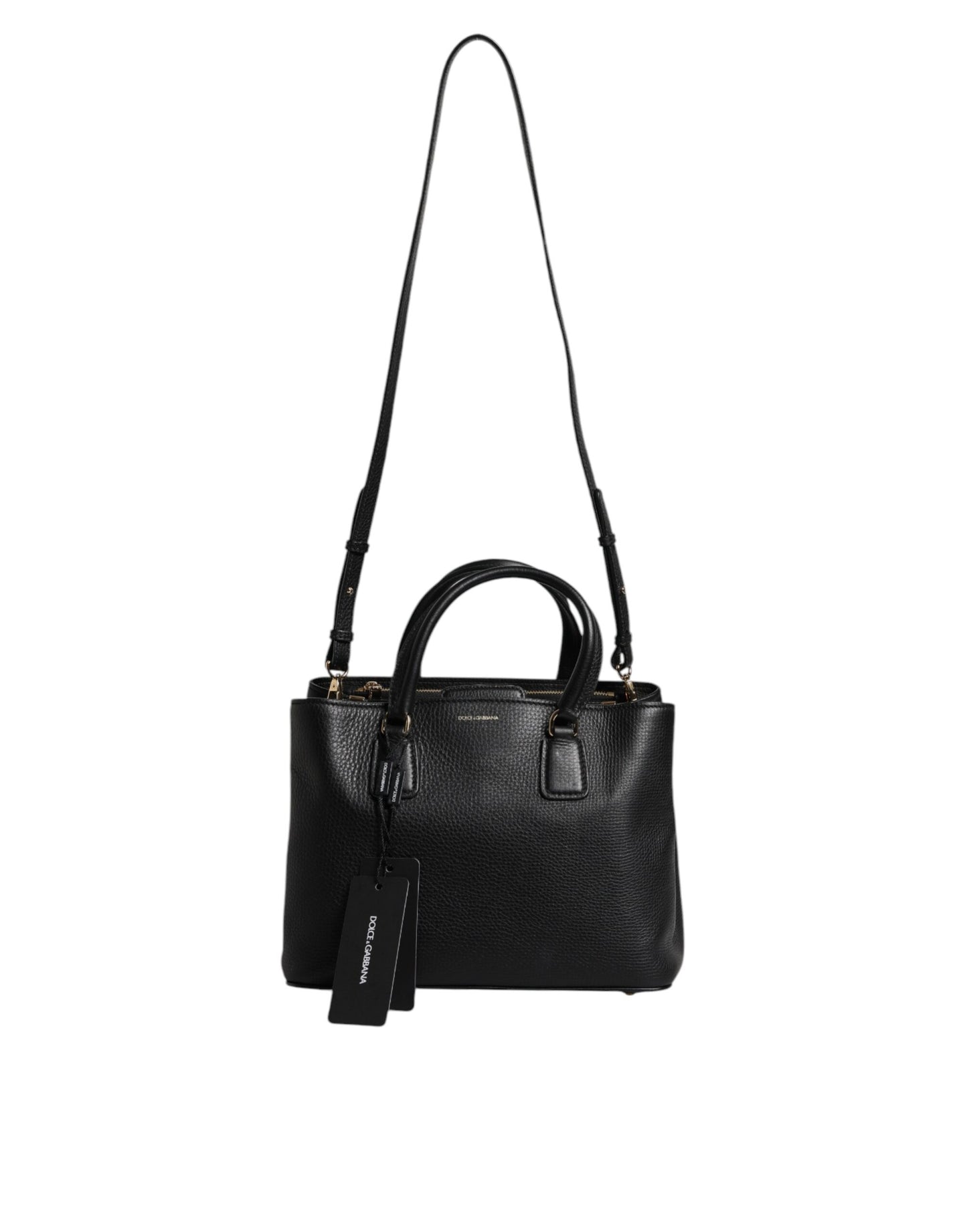 Black Calf Leather Logo Plaque Shoulder Handbag Bag