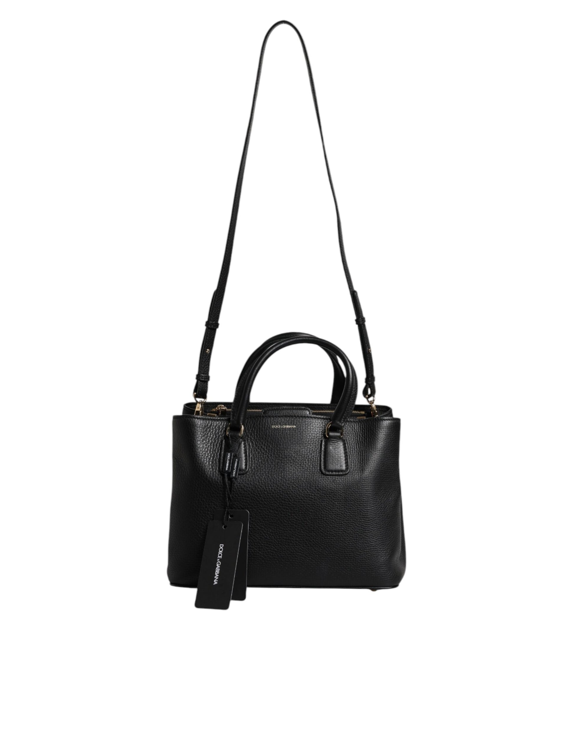 Black Calf Leather Logo Plaque Shoulder Handbag Bag