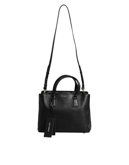 Black Calf Leather Logo Plaque Shoulder Handbag Bag