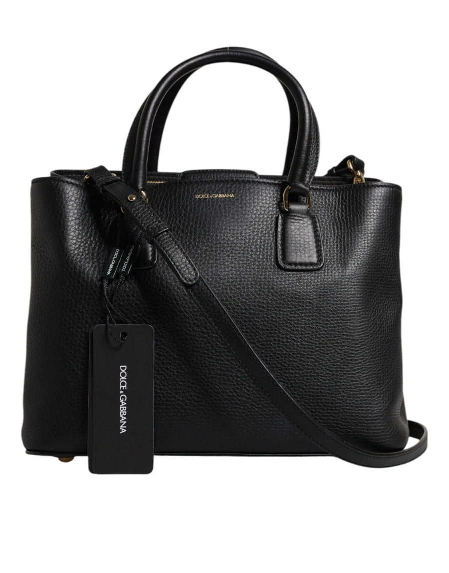 Black Calf Leather Logo Plaque Shoulder Handbag Bag