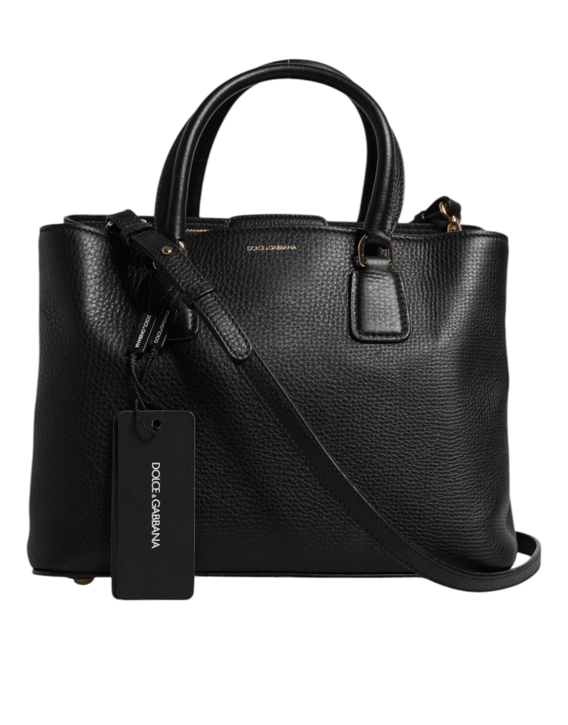 Black Calf Leather Logo Plaque Shoulder Handbag Bag