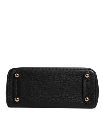 Black Calf Leather Logo Plaque Shoulder Handbag Bag