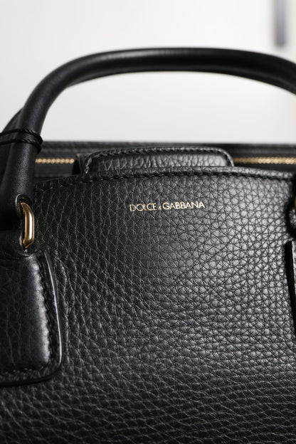 Black Calf Leather Logo Plaque Shoulder Handbag Bag