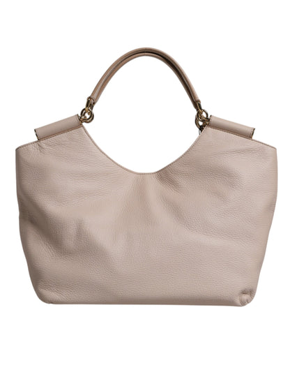 Light Pink Deer Leather Logo Plaque Tote Top Handle Bag