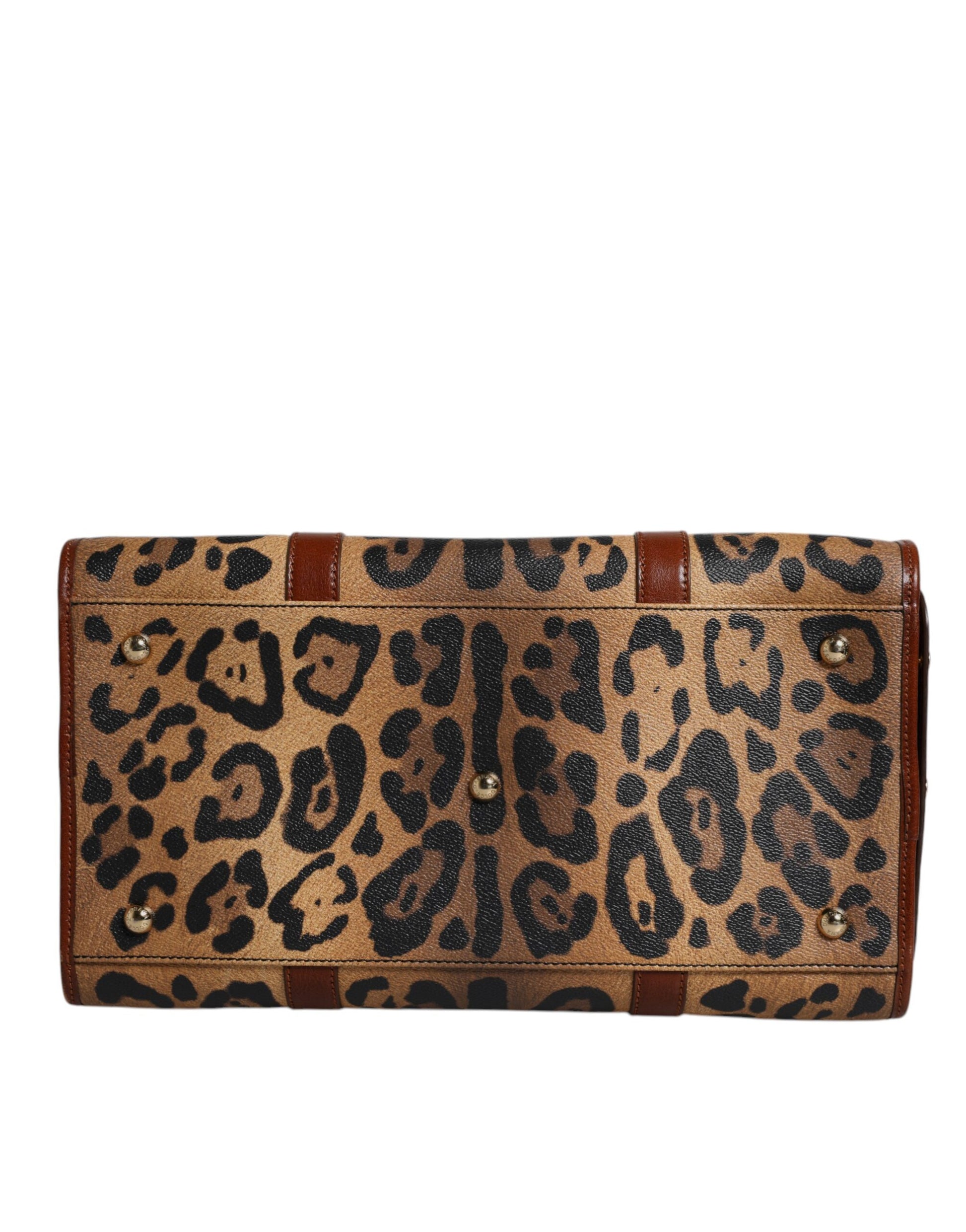 Brown Leopard Print Logo Plaque Top Handle Handbag Bag