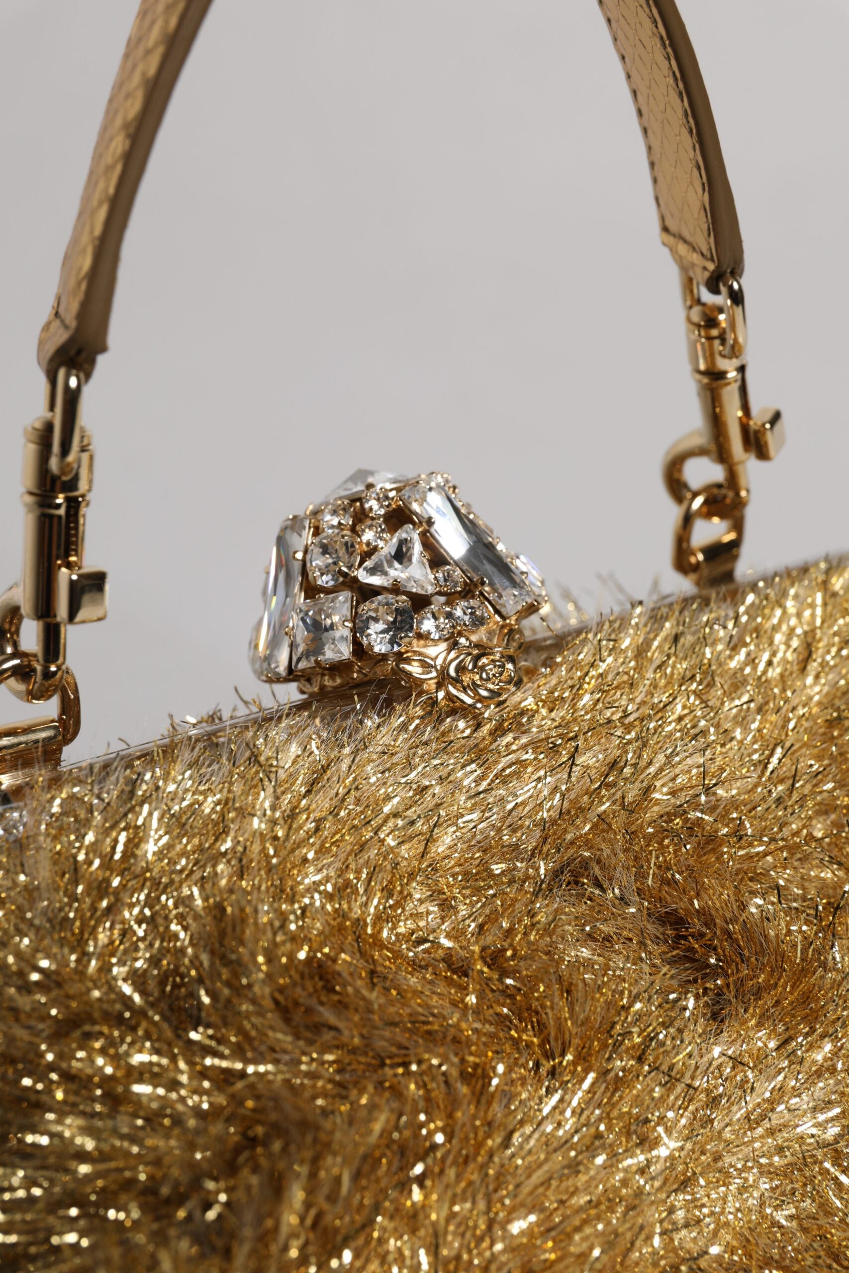 Gold Vanda Chain Strap Tinsel Crystal Evening Clutch Bag