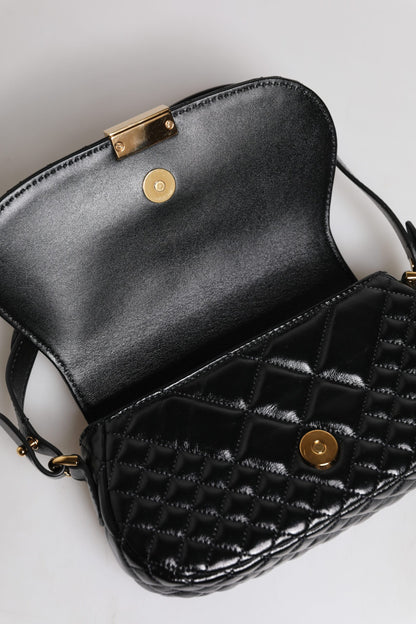 Black Calf Leather Quilted Shoulder Strap Bag