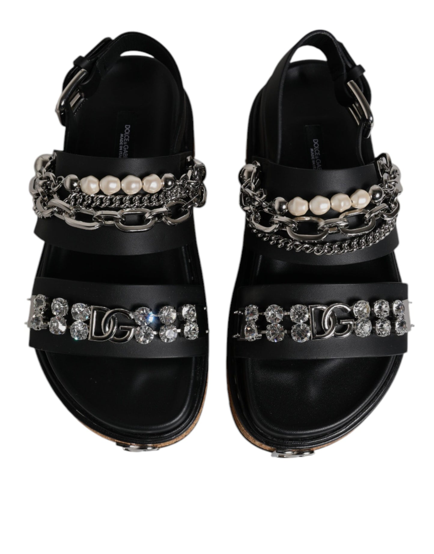 Black Crystal Embellish Strap Sandals Shoes