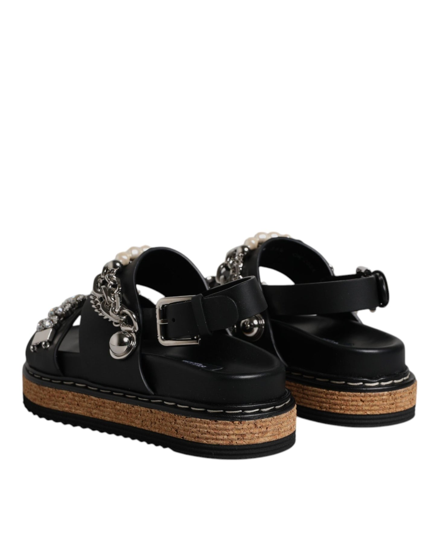 Black Crystal Embellish Strap Sandals Shoes