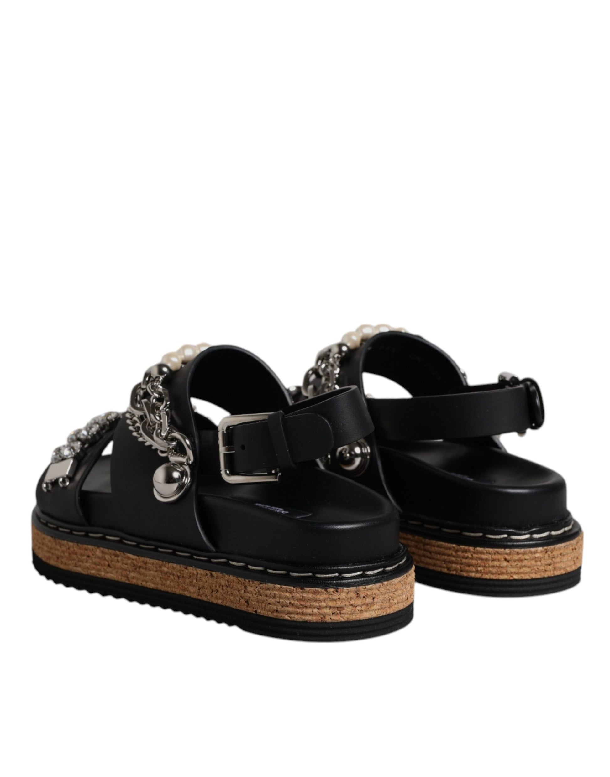 Black Crystal Embellish Strap Sandals Shoes