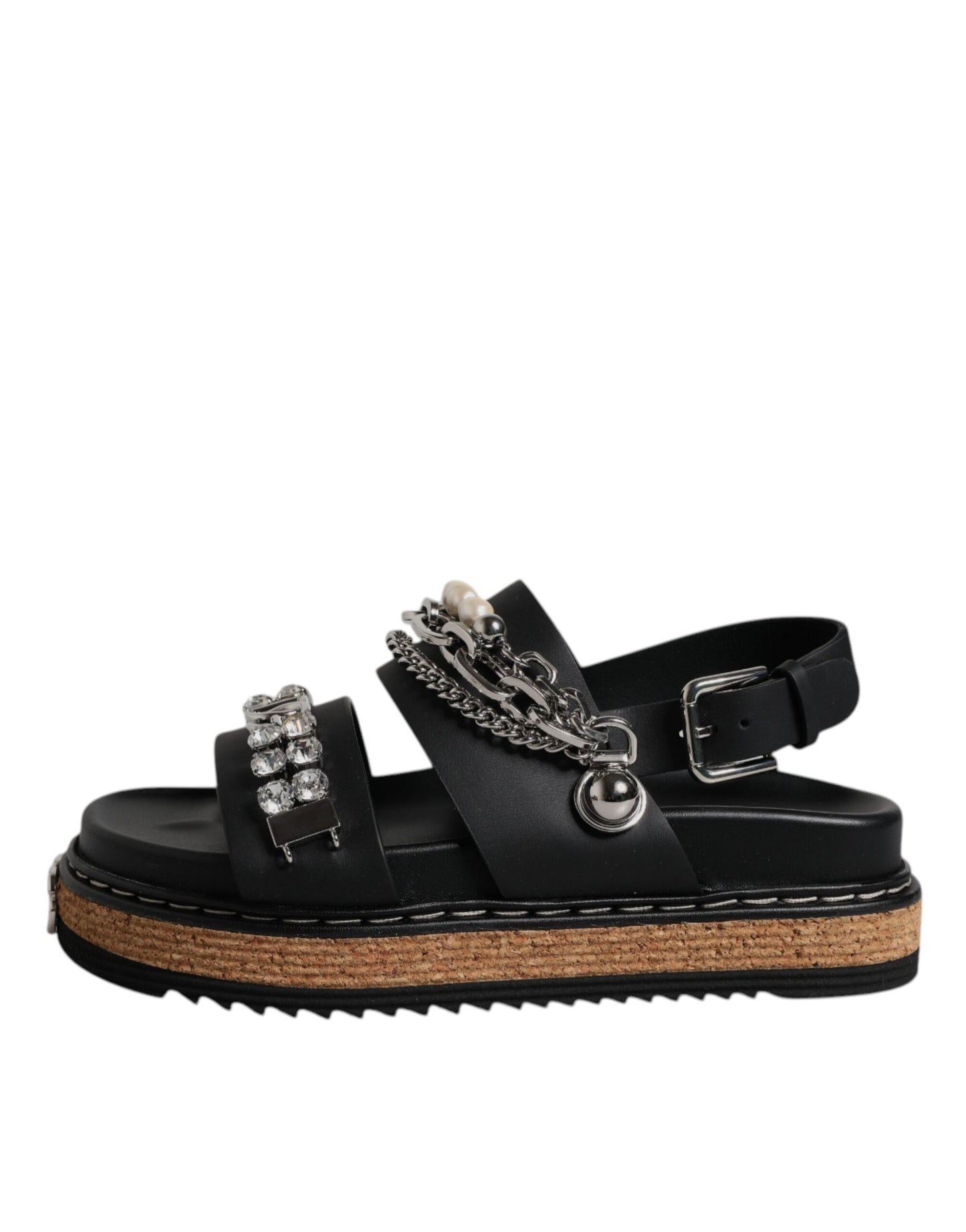 Black Crystal Embellish Strap Sandals Shoes