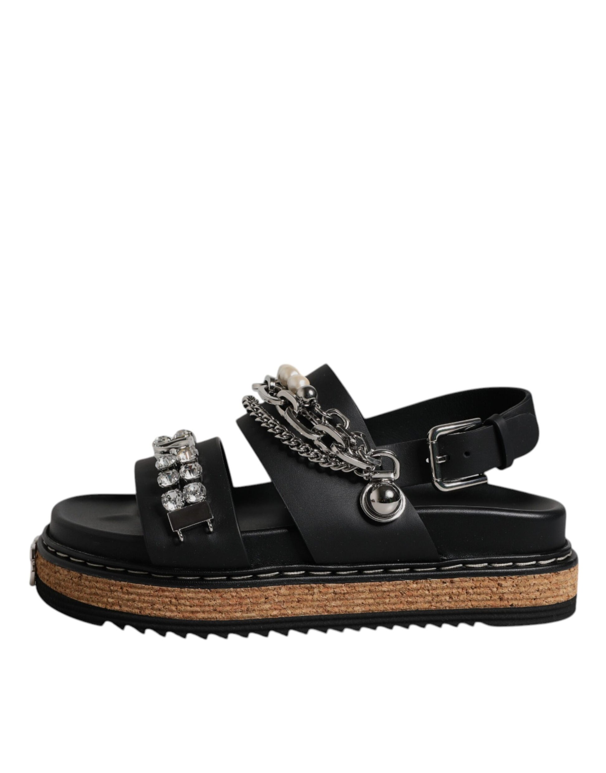 Black Crystal Embellish Strap Sandals Shoes