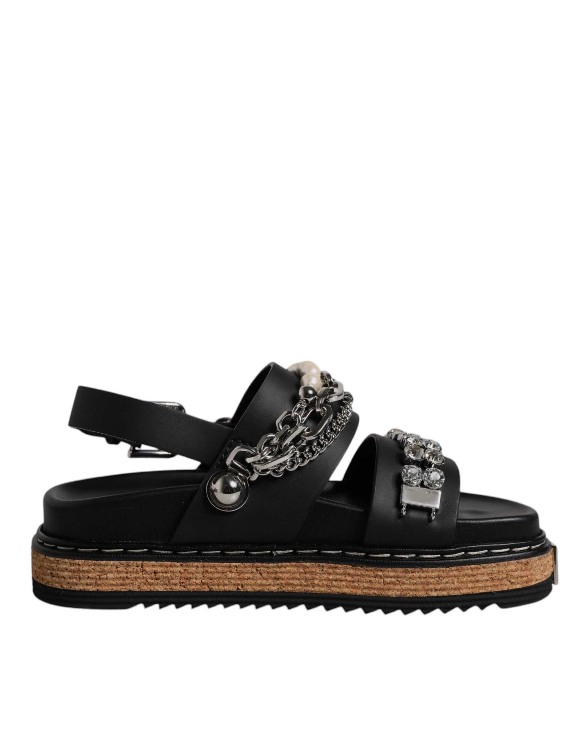 Black Crystal Embellish Strap Sandals Shoes