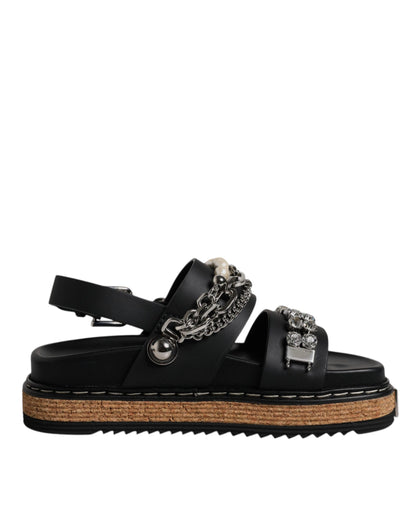 Black Crystal Embellish Strap Sandals Shoes