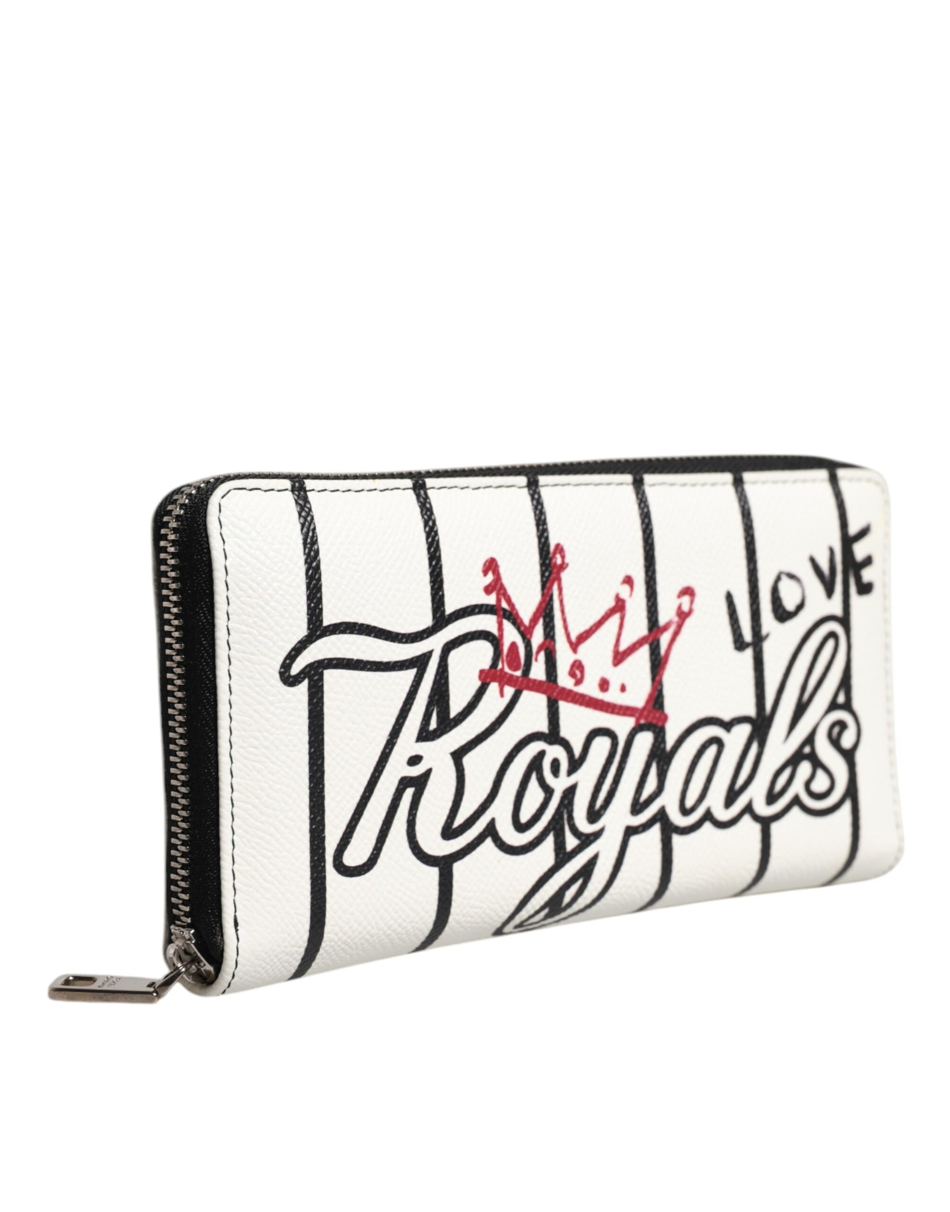 White Leather DG Crown Royals Continental Zip Around Wallet