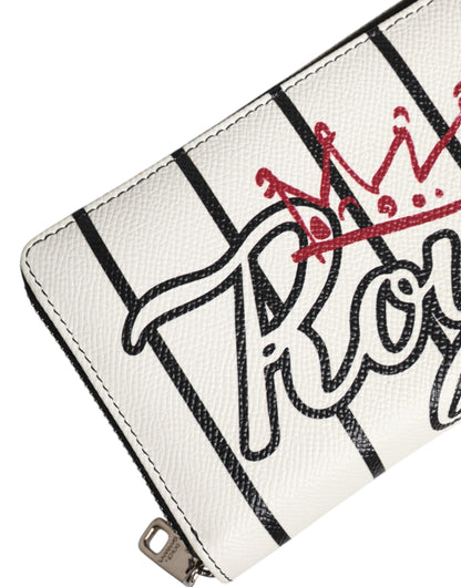 White Leather DG Crown Royals Continental Zip Around Wallet