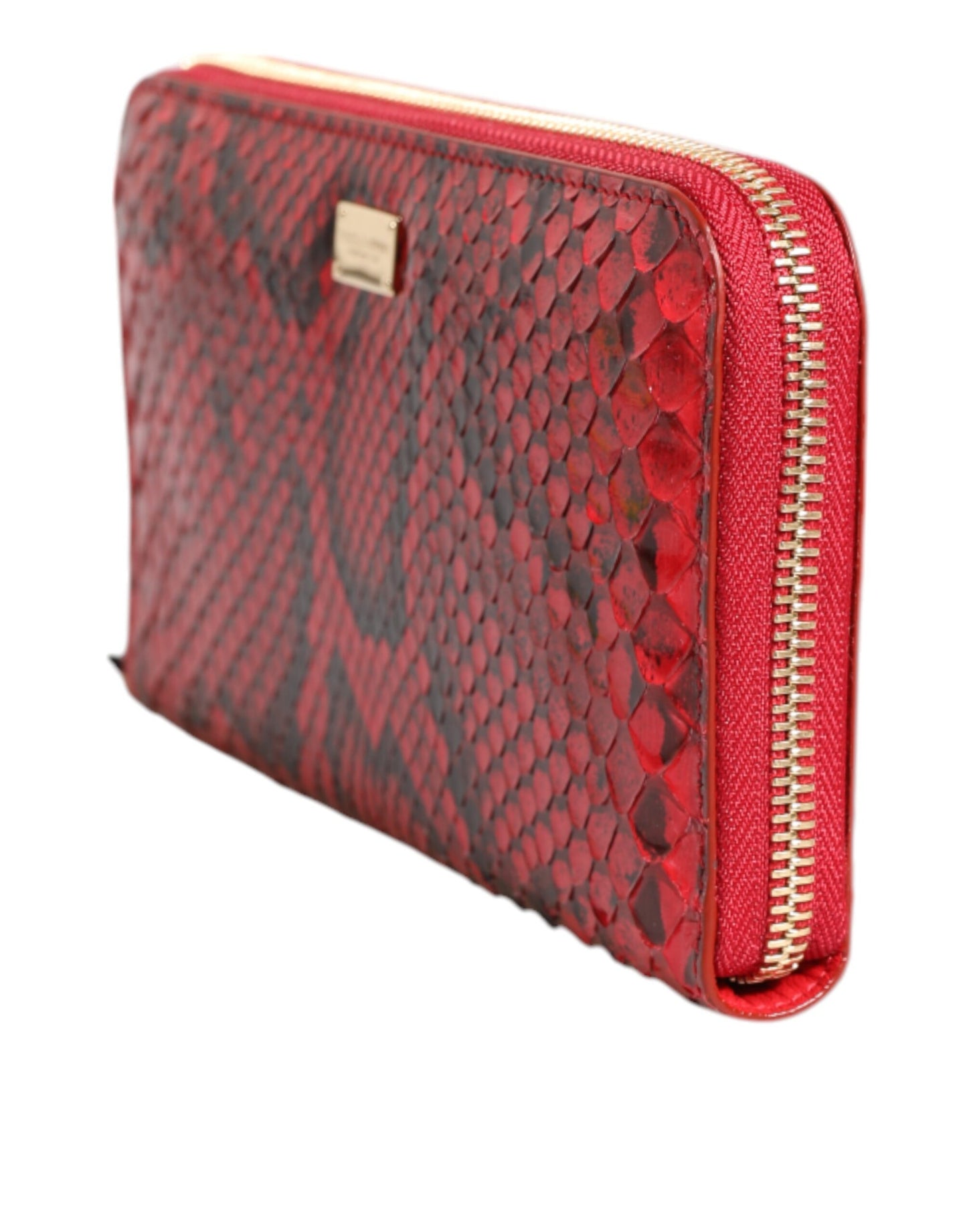 Red Exotic Leather Zip Around Continental Clutch Wallet