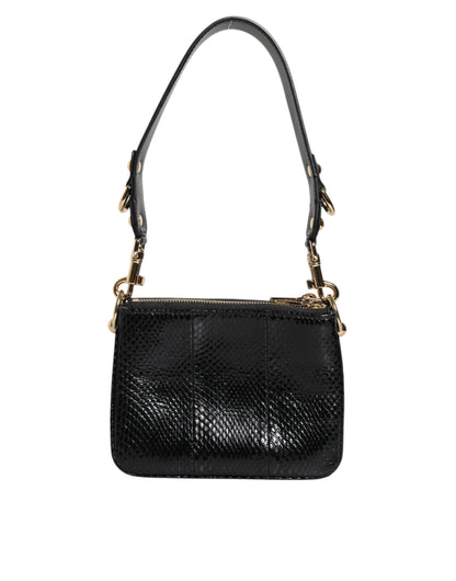 Black Exotic Leather Shoulder Sling Clutch Bag