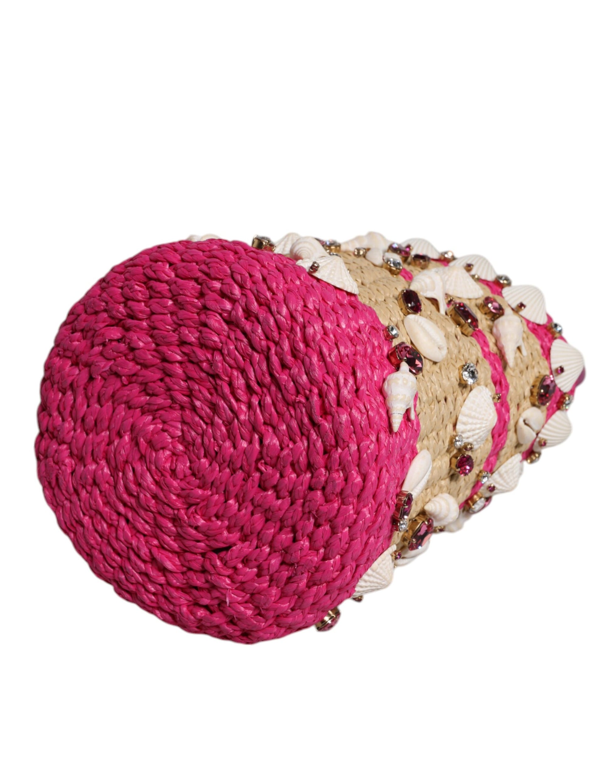 Multicolor Bucket Raffia Seashells Crystals Handbag Bag
