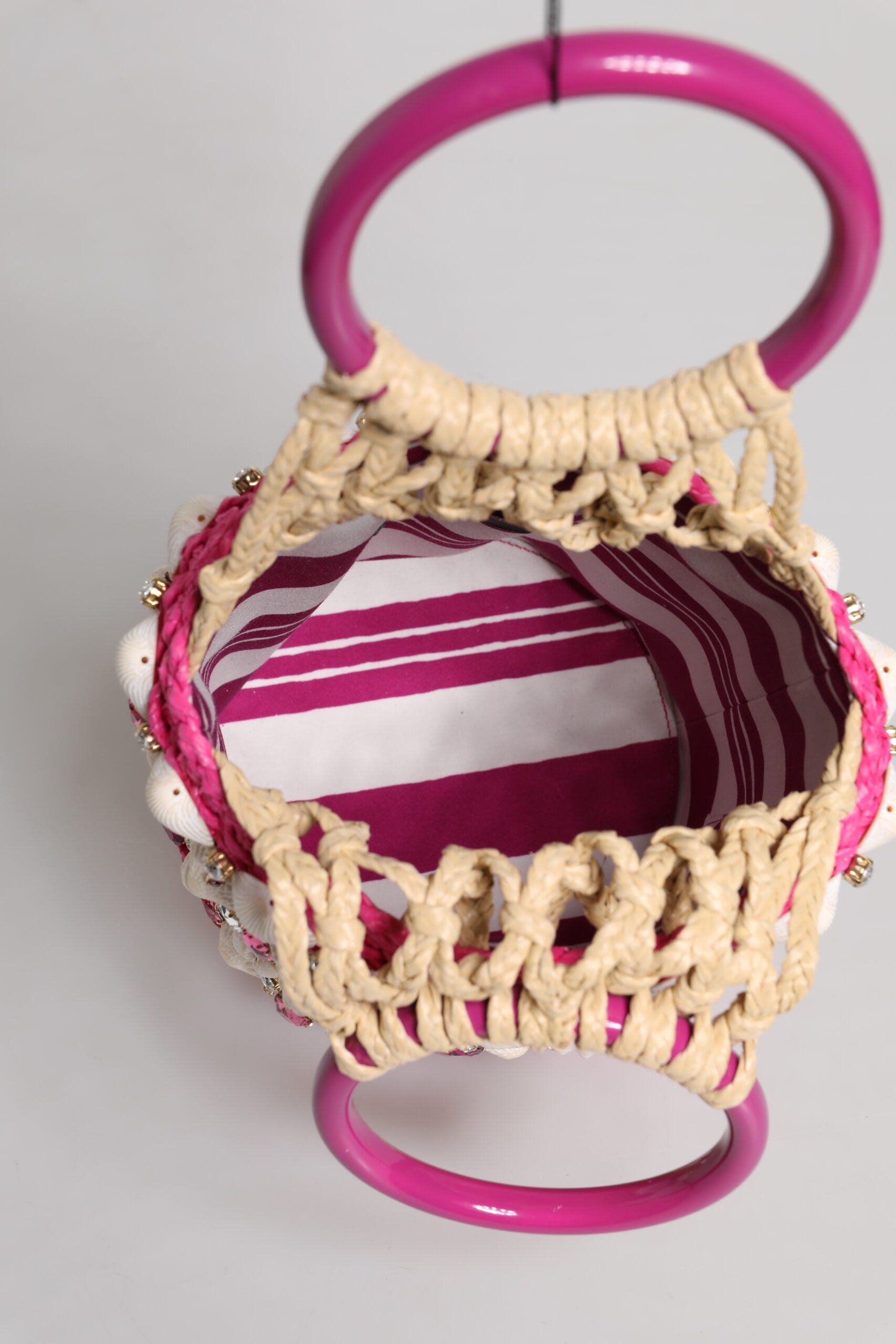 Multicolor Bucket Raffia Seashells Crystals Handbag Bag