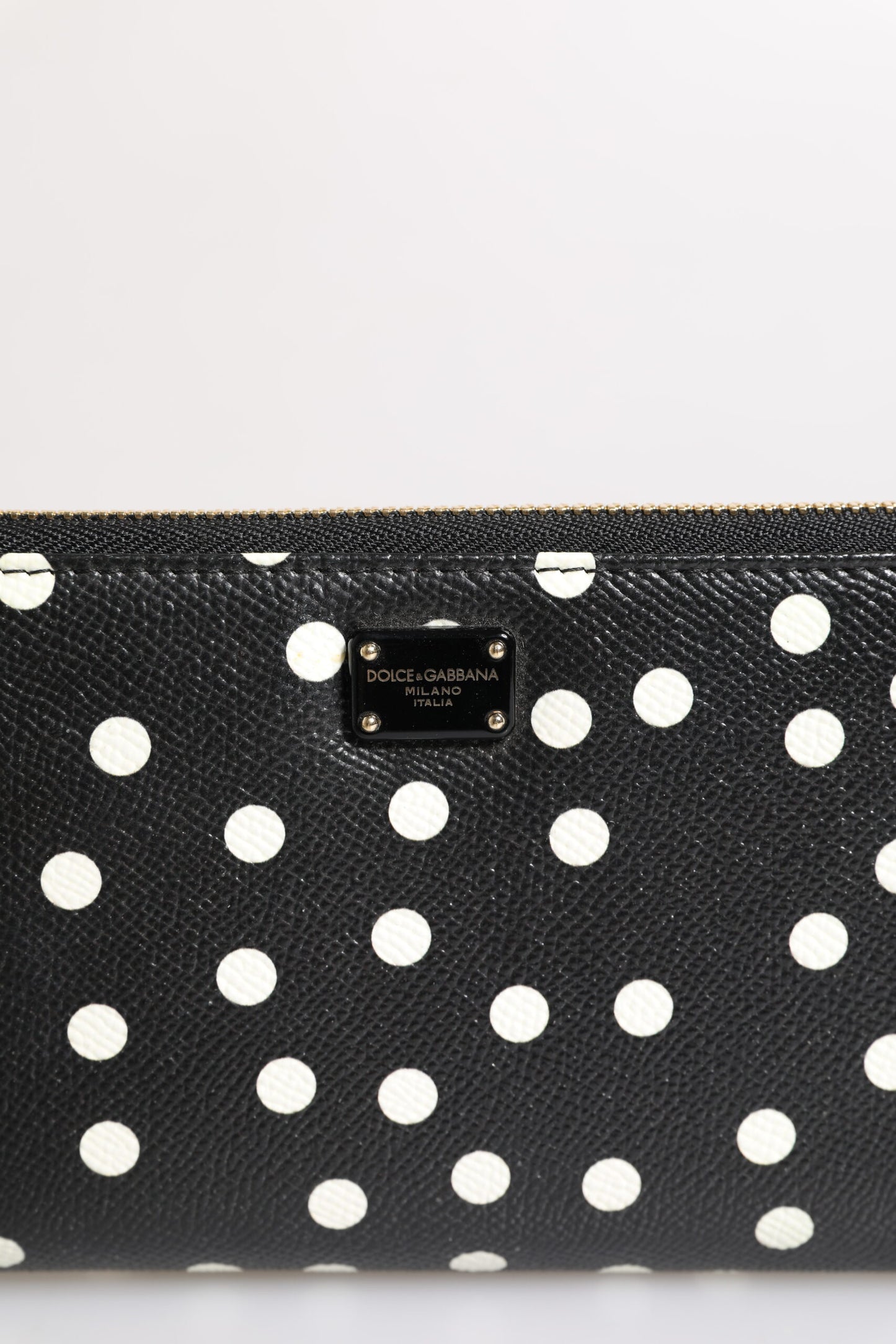 Black White Dotted Leather Zip Around Continental Wallet