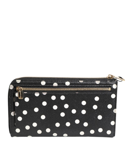 Black White Dotted Leather Zip Around Continental Wallet