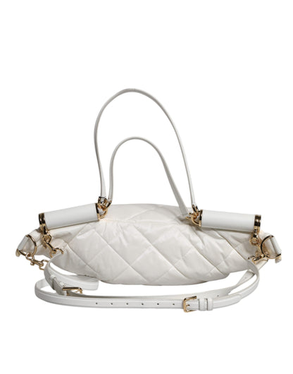 White Quilted Logo Plaque Belt Waist Fanny Pack Bag