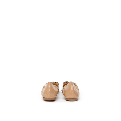 Beige Patent Leather Ballet Flats