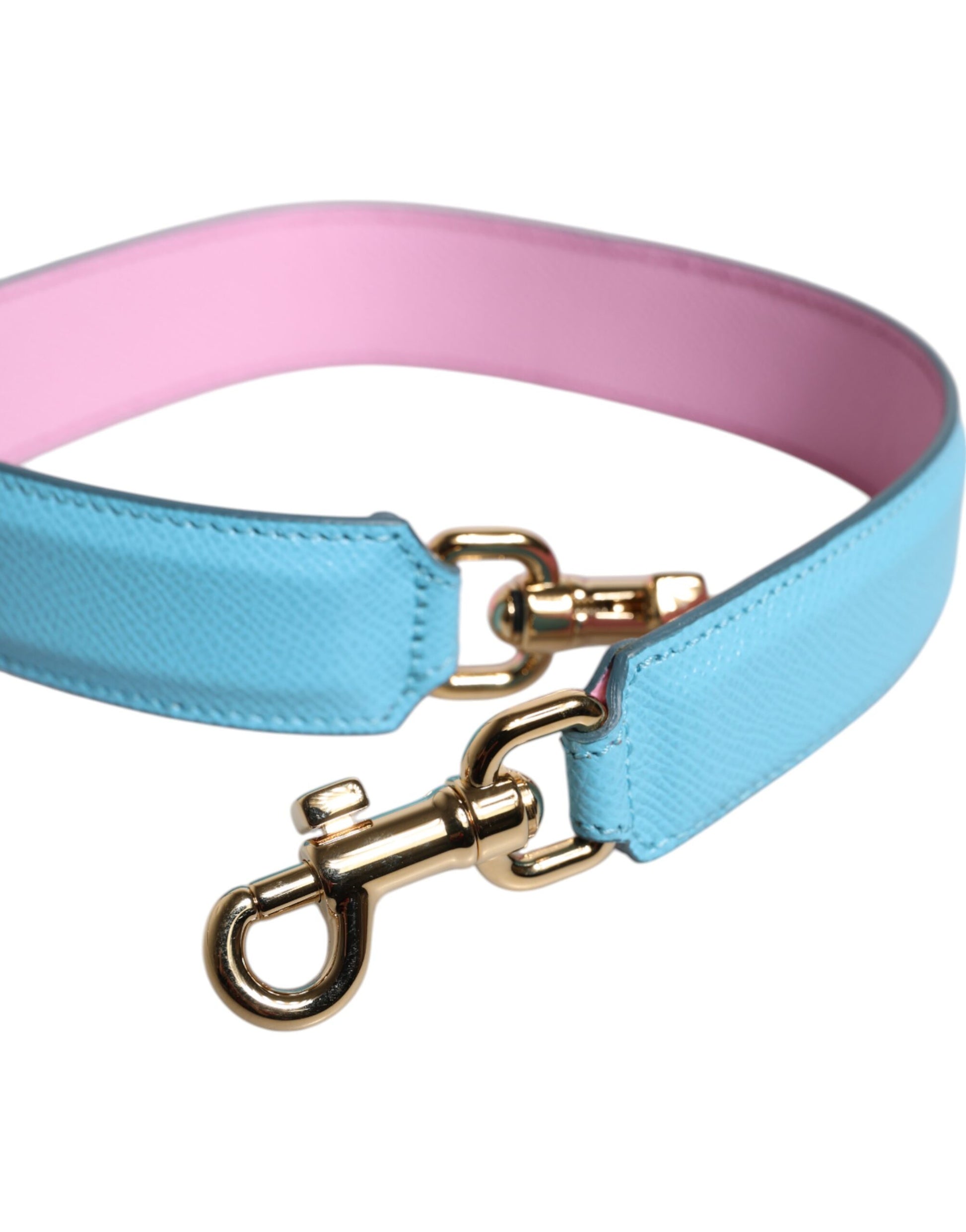 Pink Blue Leather Handle Bag Shoulder Strap