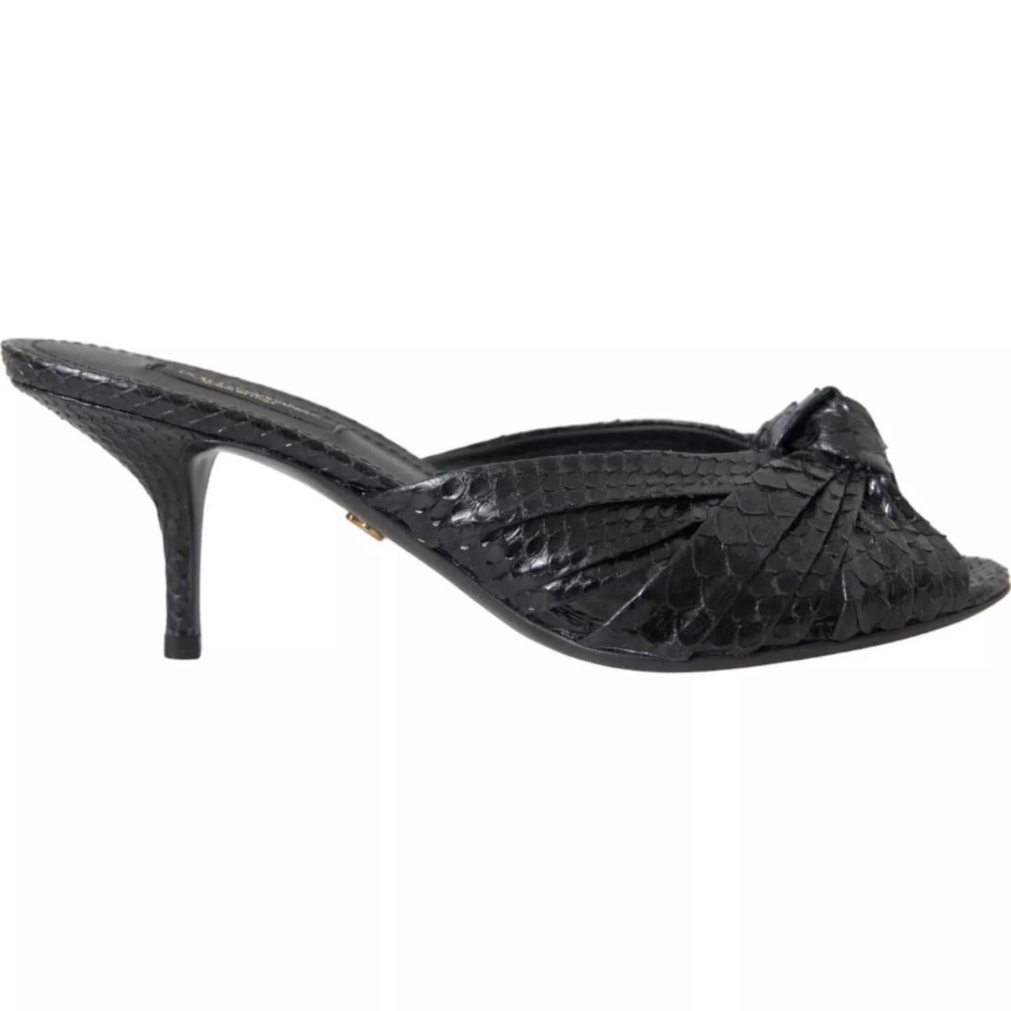 Black Python Leather Heels Slides Shoes