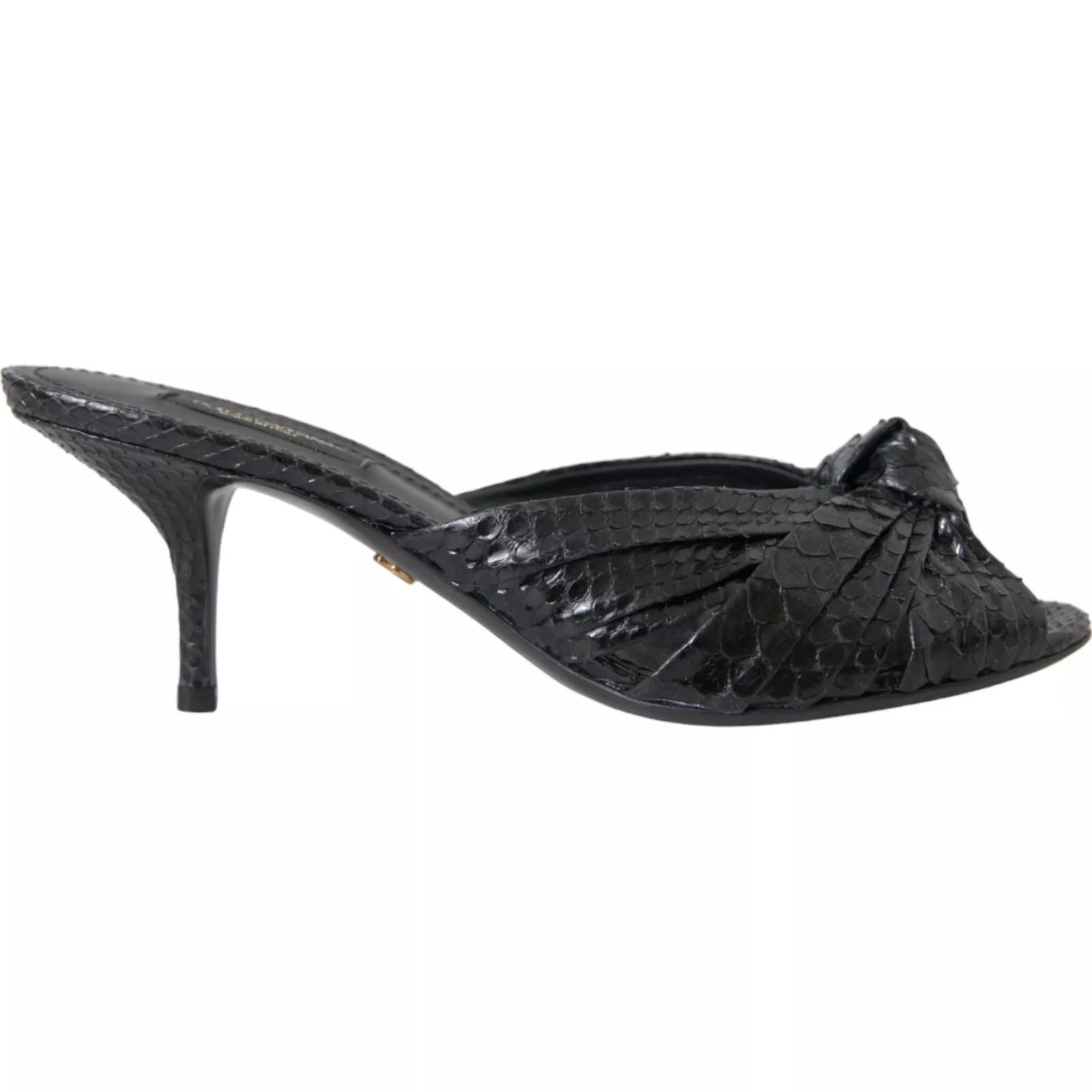 Black Python Leather Heels Slides Shoes