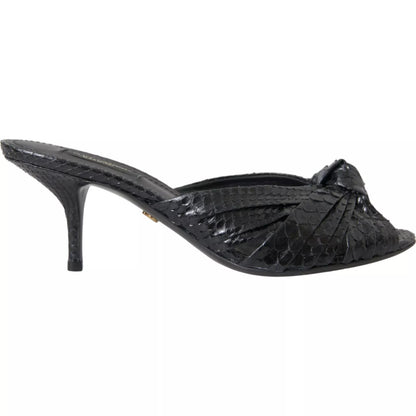 Black Python Leather Heels Slides Shoes