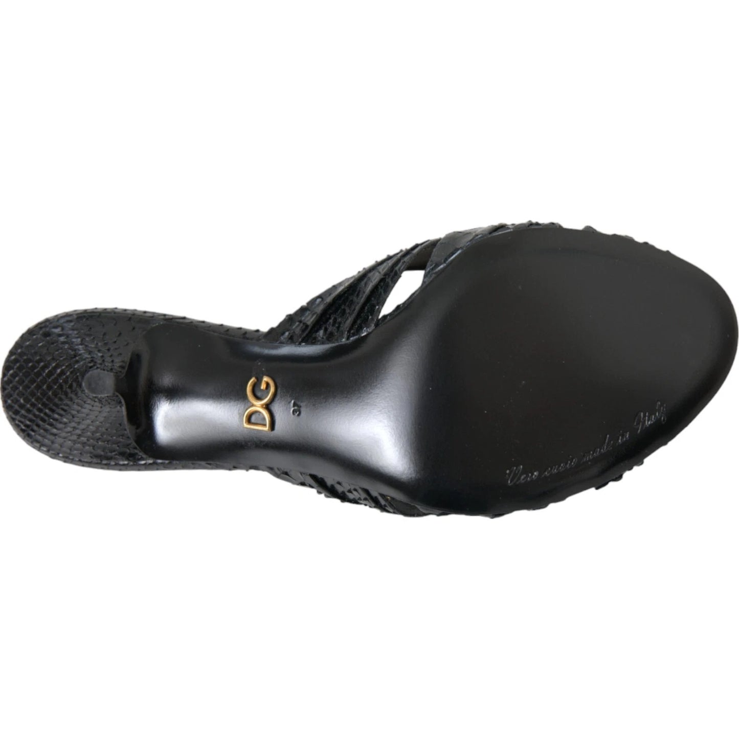 Black Python Leather Heels Slides Shoes