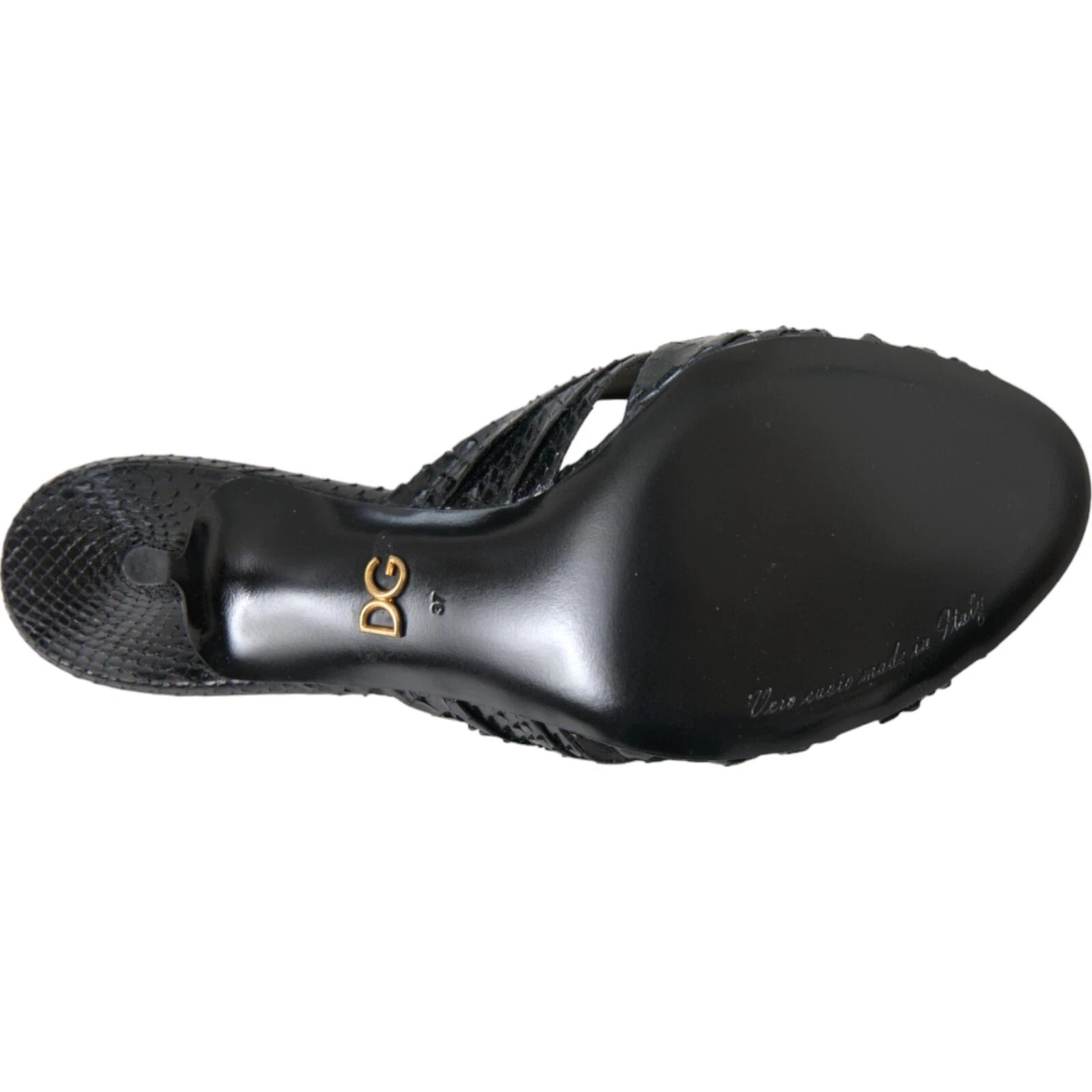 Black Python Leather Heels Slides Shoes