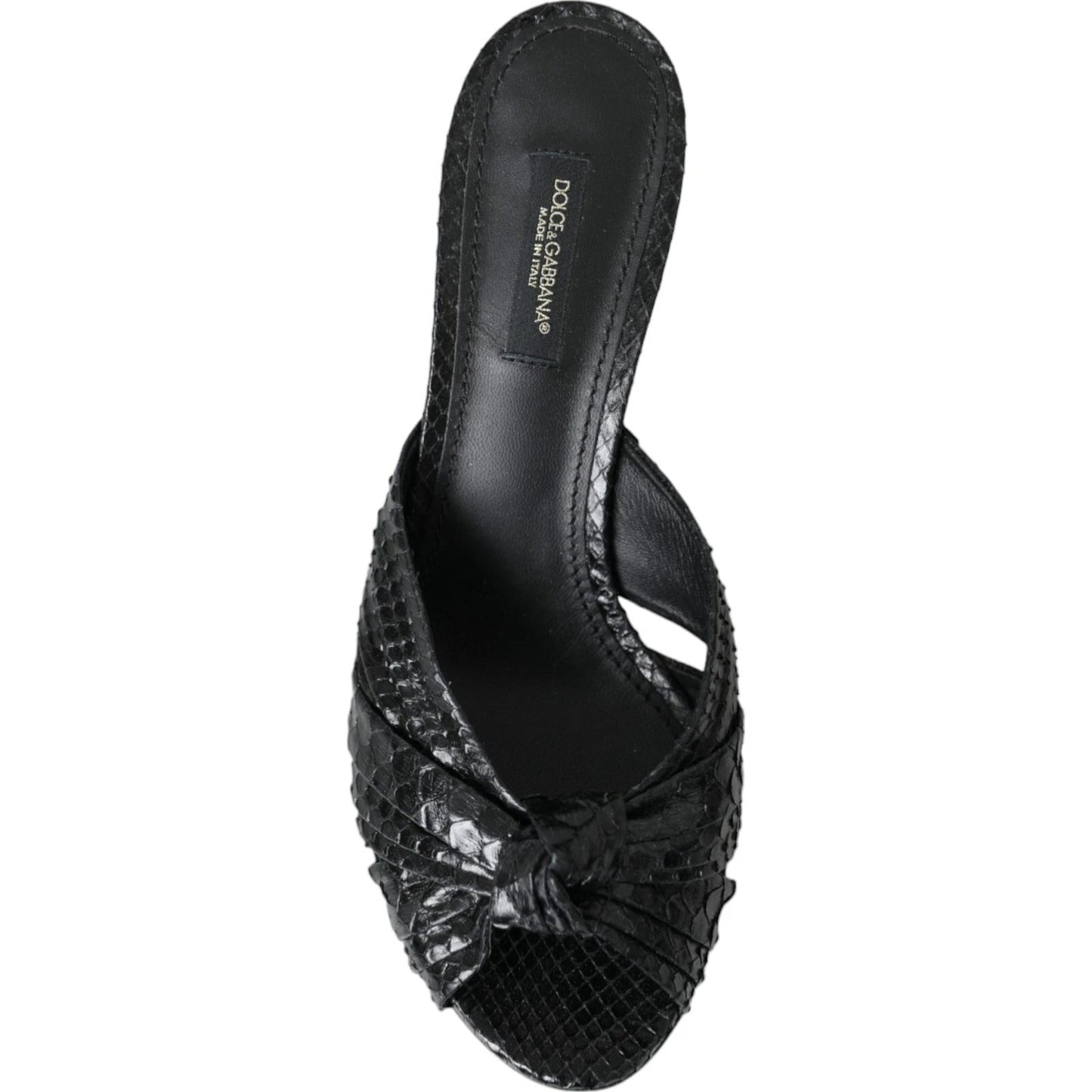 Black Python Leather Heels Slides Shoes