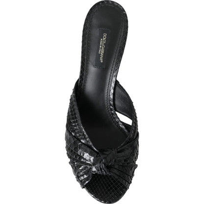 Black Python Leather Heels Slides Shoes