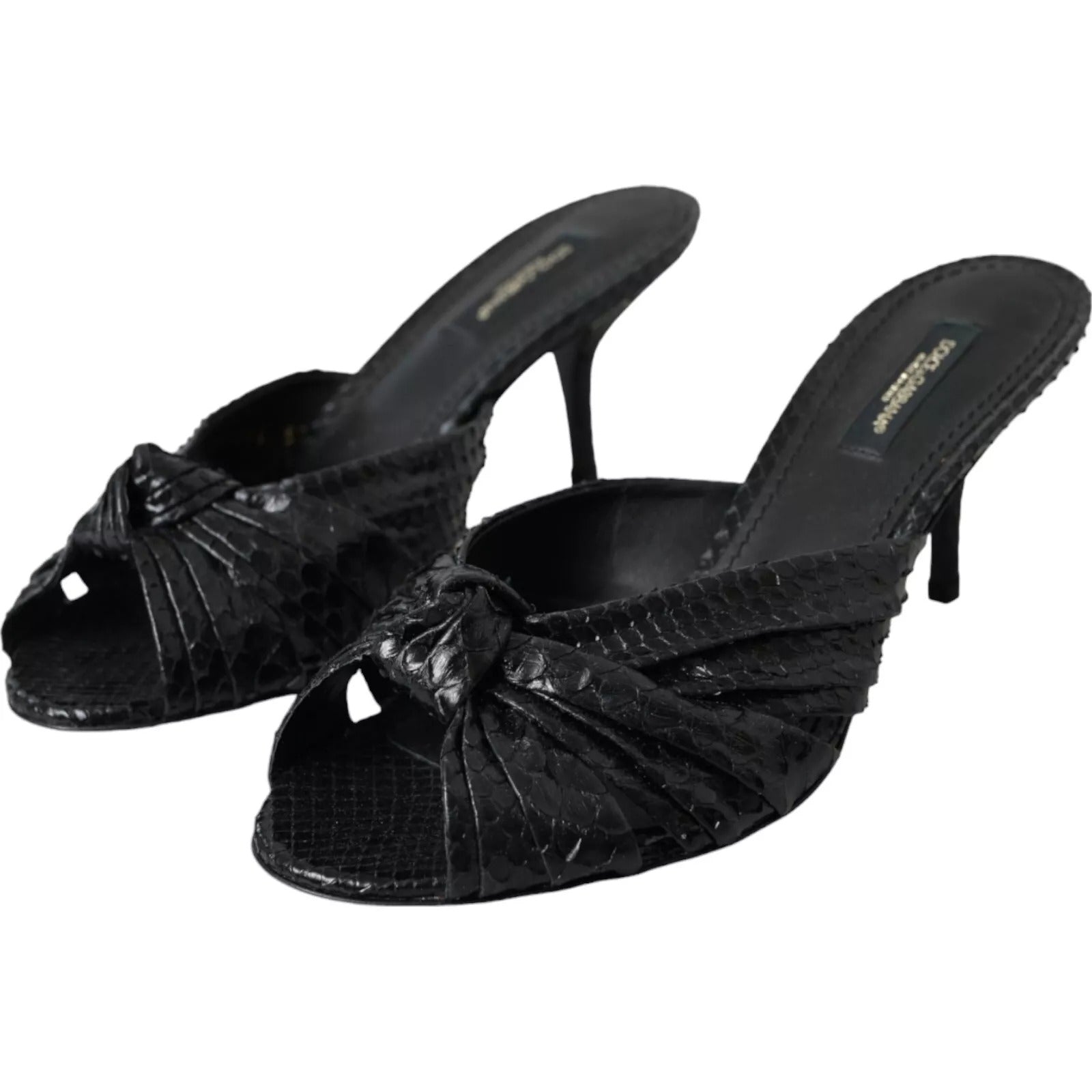 Black Python Leather Heels Slides Shoes