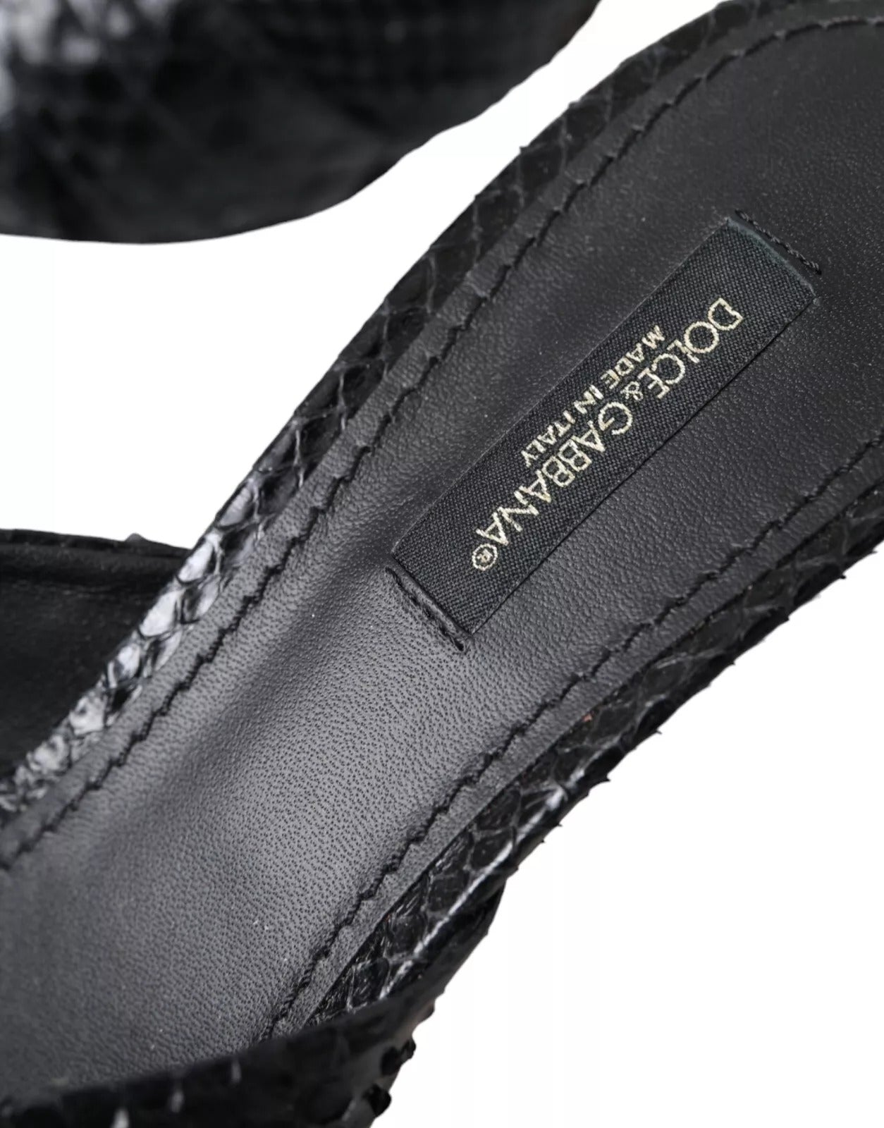 Black Python Leather Heels Slides Shoes