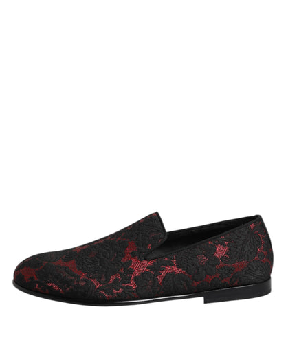Red Black Jacquard Slip On Loafers Shoes