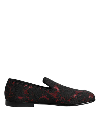 Red Black Jacquard Slip On Loafers Shoes