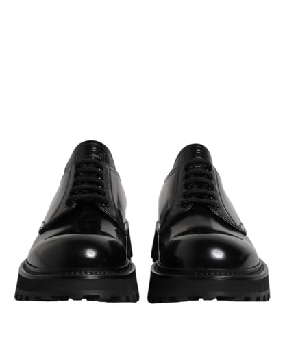 Black Leather Lace Up Derby Men Dress Shoes