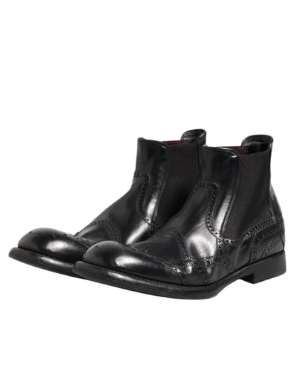 Black Leather Ankle Boots Slip On Shoes